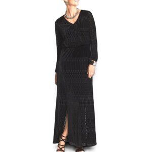 Chico's Black Velvet Burnout Blouson Maxi Dress 2 (Large)